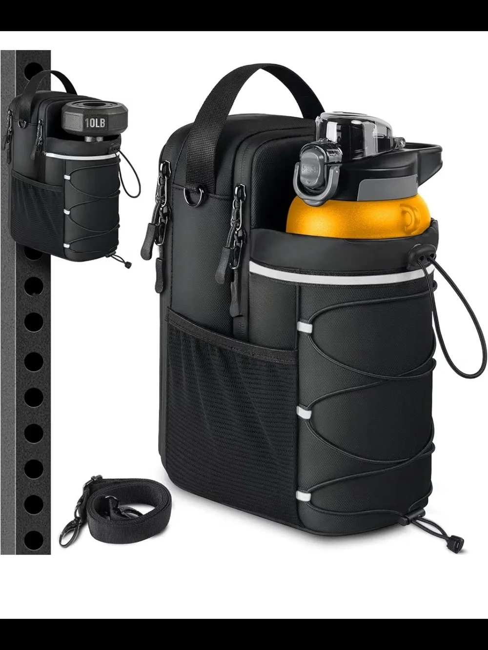 Magnetic Gym Bag 25-64oz Water Bottle Holder with 4 Strong Magnets, Crossbody Sl